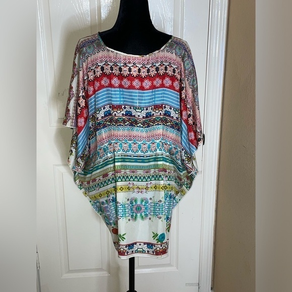Johnny Was Poncho Blouse, Boho Pullover with Buttons, multi Large​​​​​​​​​​​ - Picture 4 of 11